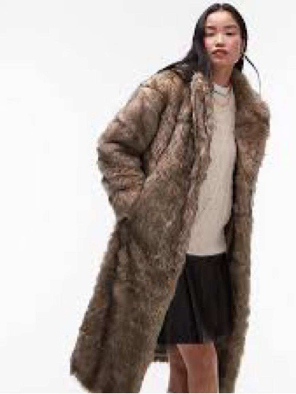 Topshop ASOS Brown Faux Fur Teddy Long Coat